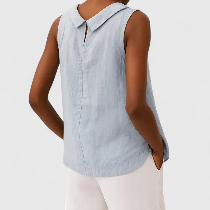 Ivy Relaxed Fit Sleeveless Top | Roll Collar Sleeveless Top
