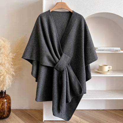 Amelia Relaxed Fit Poncho | Wrap Style Tie Front Poncho