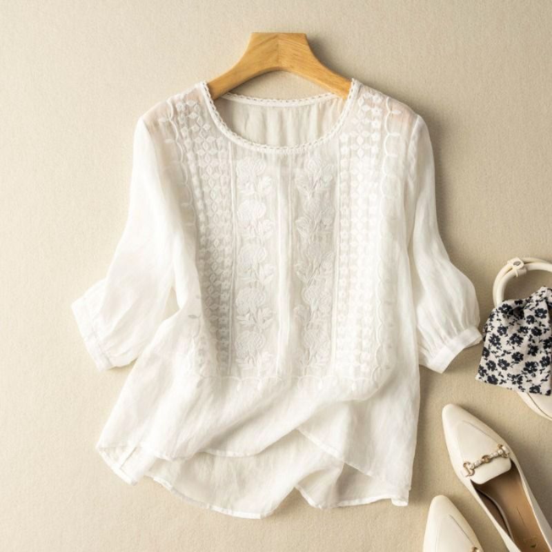 Sienna Relaxed Fit Blouse | Embroidered Puff Sleeve Blouse