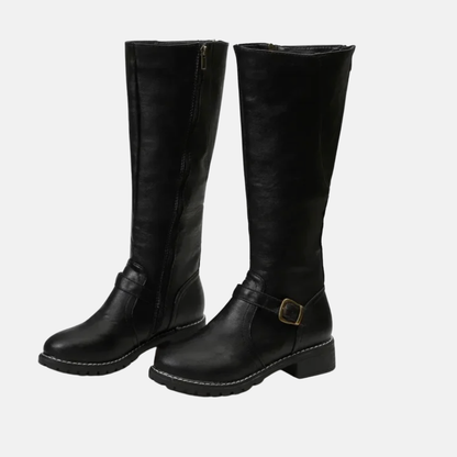 Sienna  Knee High Boots | Buckle Strap Low Block Heel Boots