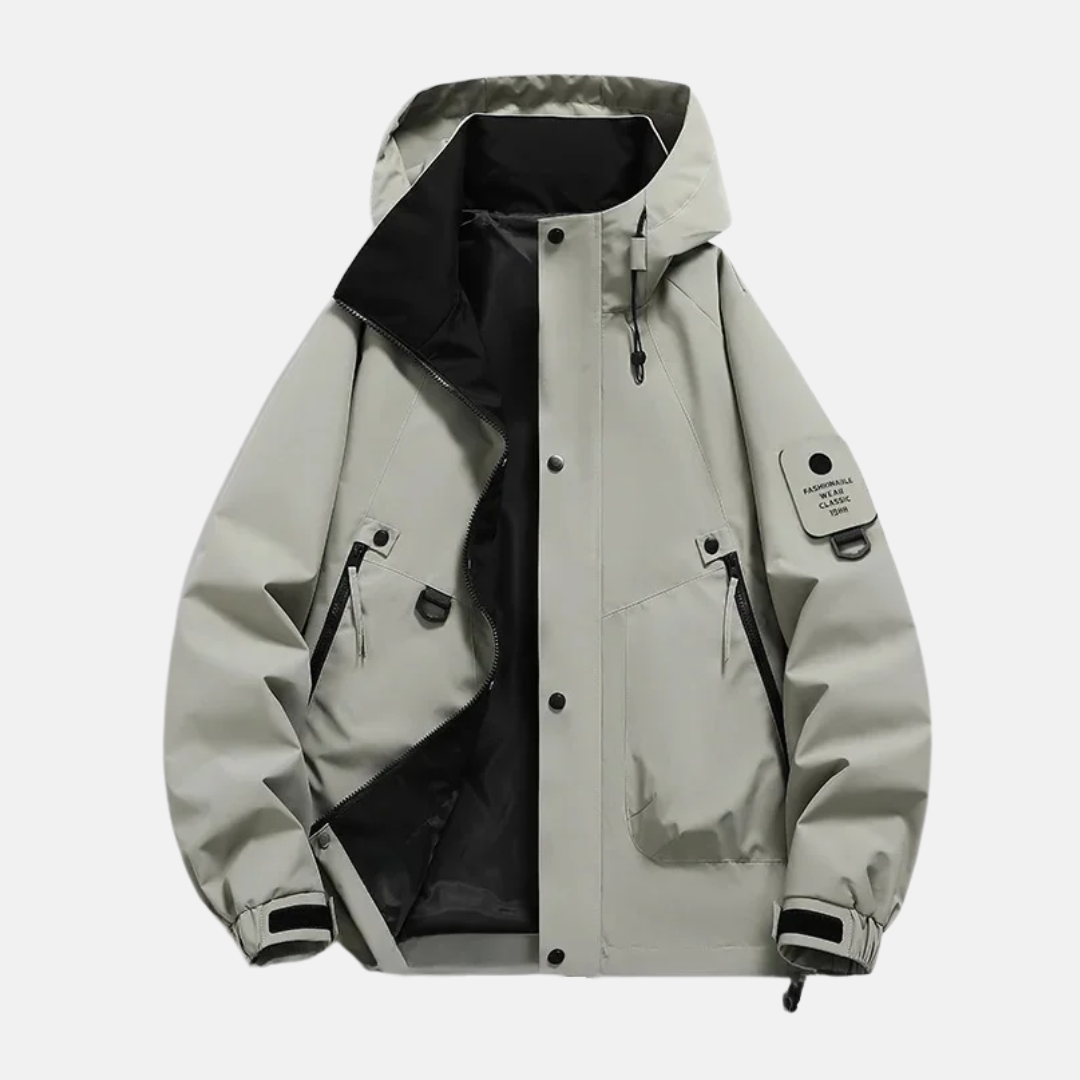 Men's Windbreaker Jacket – Water Resistant – Multi Pocket – Adjustable Hood and Cuffs