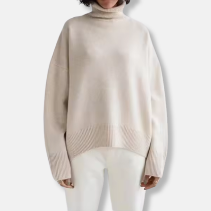 Women’s Pullover Sweater – Oversized Fit – Knit Wool Blend – Ribbed Turtleneck – Long Sleeve