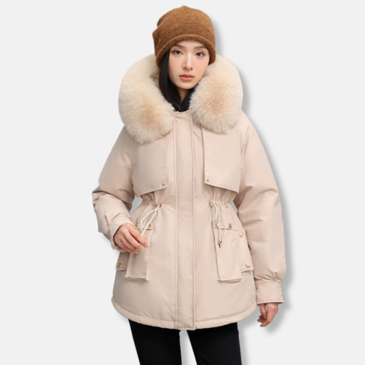 Women’s Parka Jacket – Water-Resistant – Detachable Faux Fur Collar – Adjustable Waist