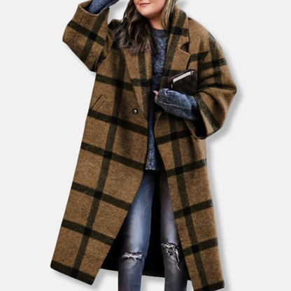 Olivia Oversized Long Coat | Collared Plaid Coat