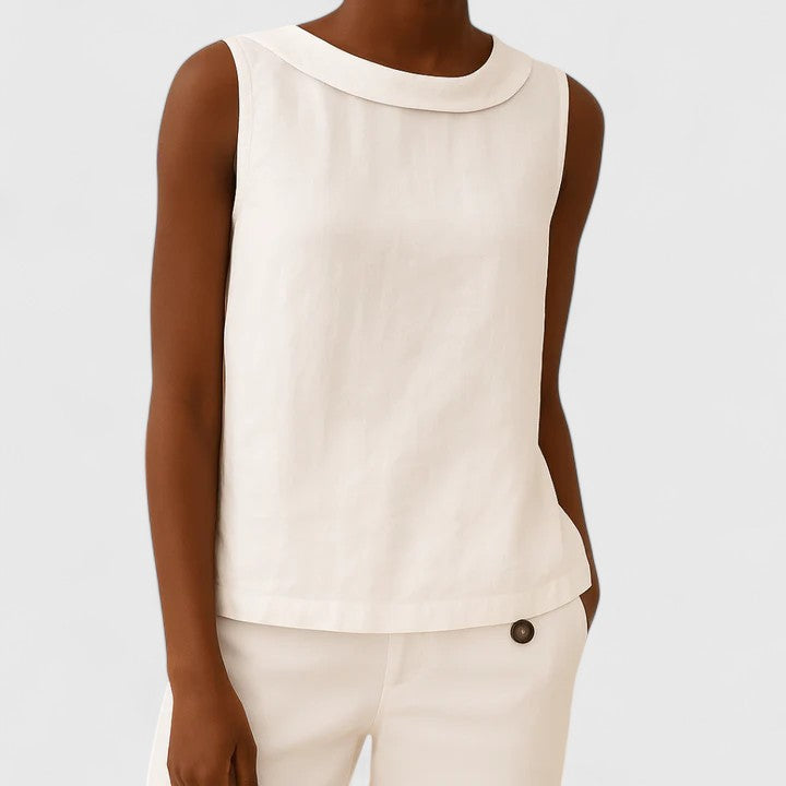 Ivy Relaxed Fit Sleeveless Top | Roll Collar Sleeveless Top