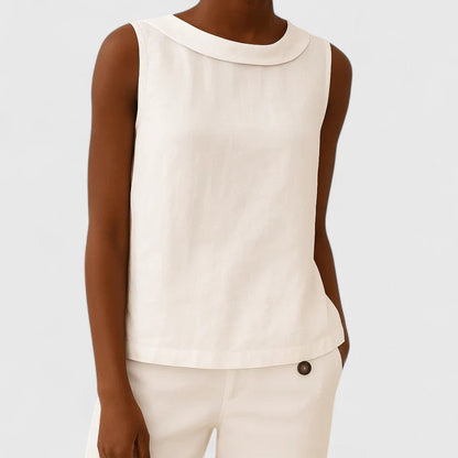 Ivy Relaxed Fit Sleeveless Top | Roll Collar Sleeveless Top