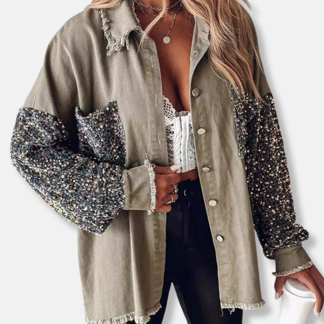 Women’s Oversized Jacket – Ribbed Texture – Button Front – Zebra Sleeve Detail