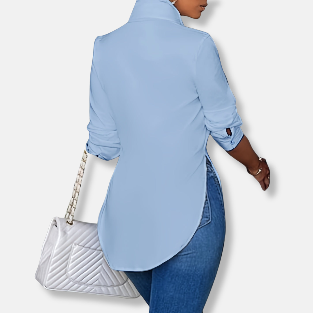 Isabella Longline Button-Up Blouse | Relaxed Fit Collared Blouse