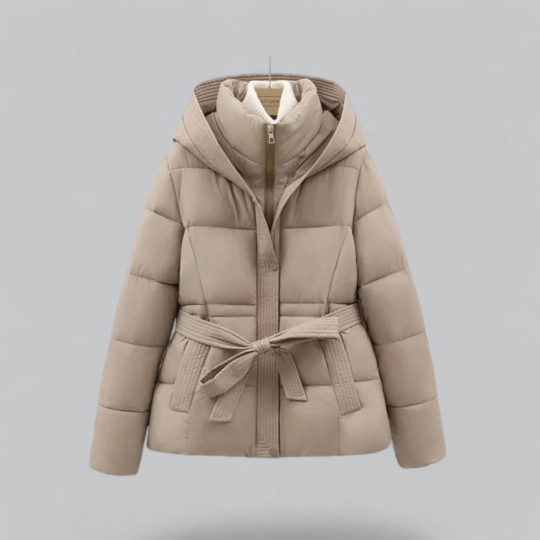 Isla Hooded Quilted Puffer Jacket | Belted High Neck Jacket