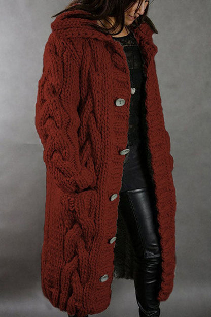 Isla Maxi Cardigan Coat | Hooded Button Front Pockets Cardigan Coat