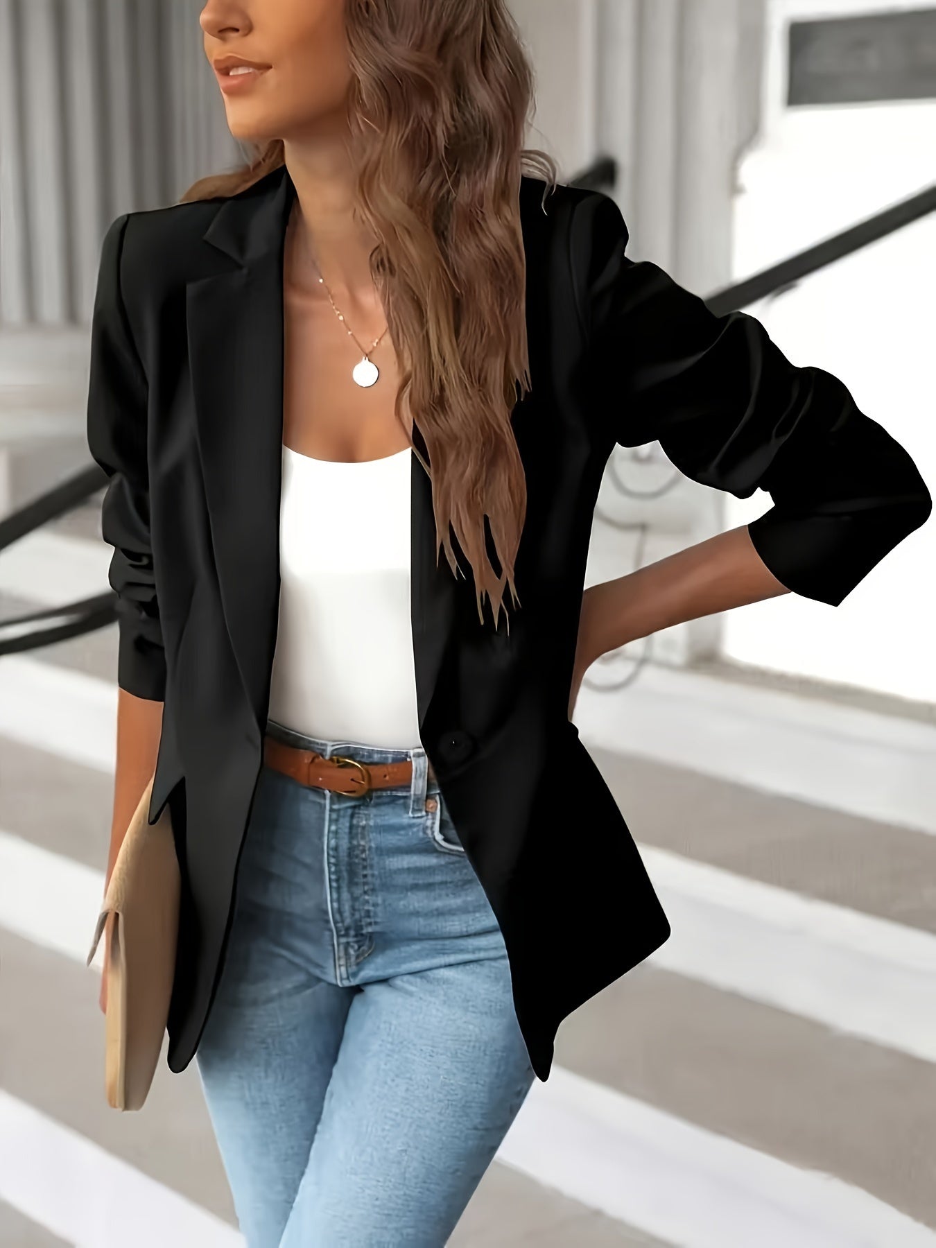 Sienna Regular Fit Blazer | Notched Lapel Button Front Blazer
