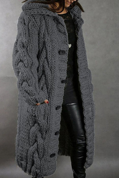 Isla Maxi Cardigan Coat | Hooded Button Front Pockets Cardigan Coat