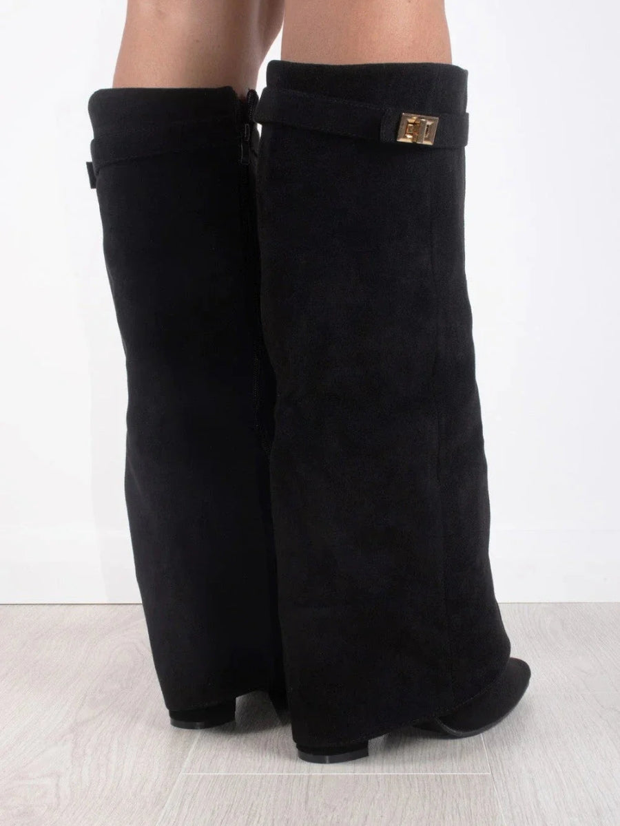 Francesca Structured Fit Thigh-High Boots | Buckle Detail Pointed Toe Boots