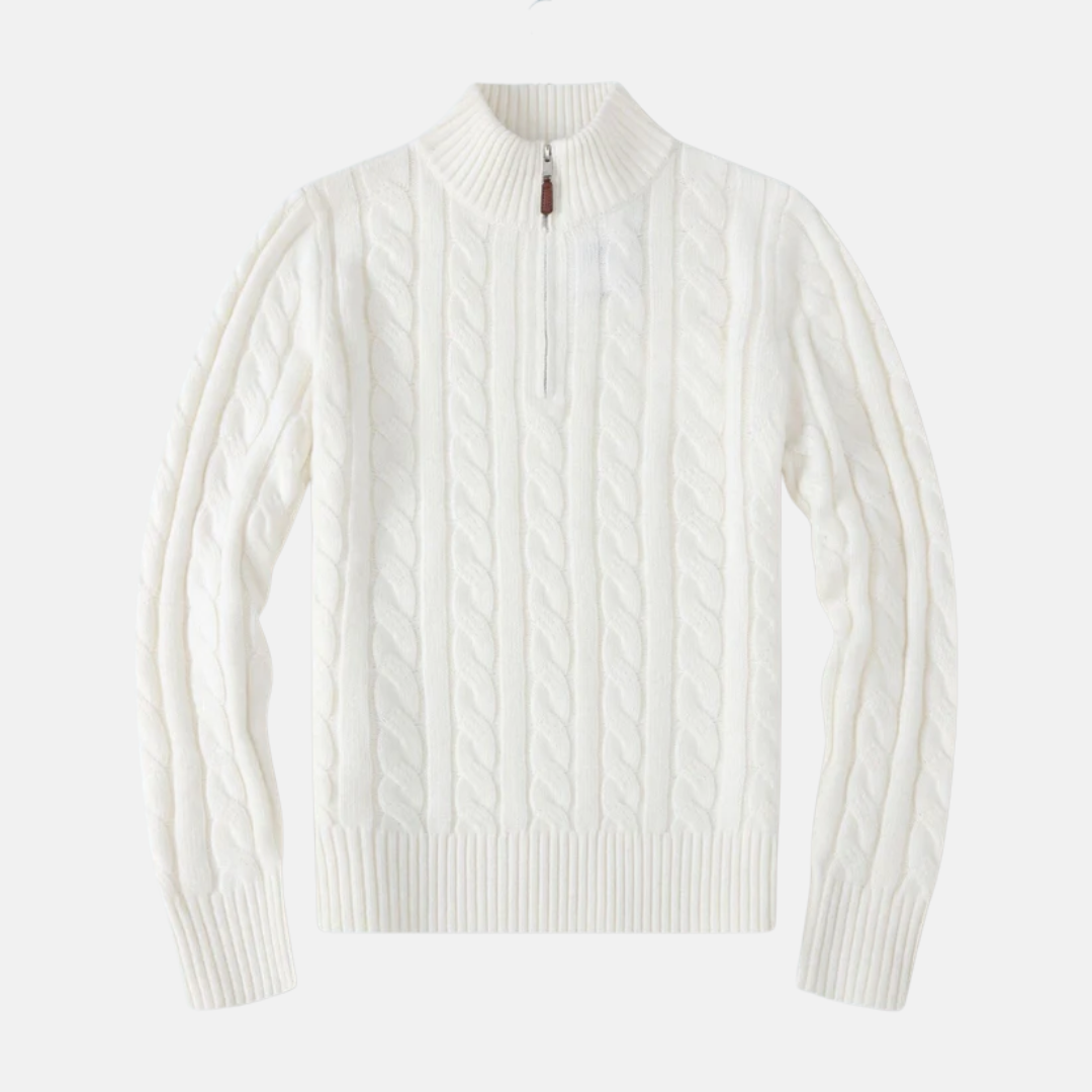 Men’s Half-Zip Sweatshirt – Cable Knit – Regular Fit – Stand-Up Collar – Ribbed Trim