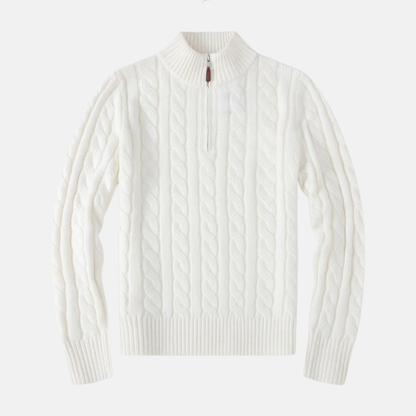 Men’s Half-Zip Sweatshirt – Cable Knit – Regular Fit – Stand-Up Collar – Ribbed Trim