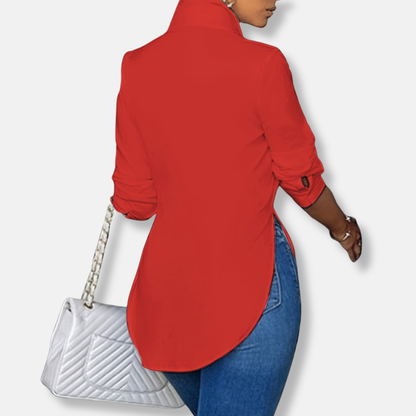 Isabella Longline Button-Up Blouse | Relaxed Fit Collared Blouse