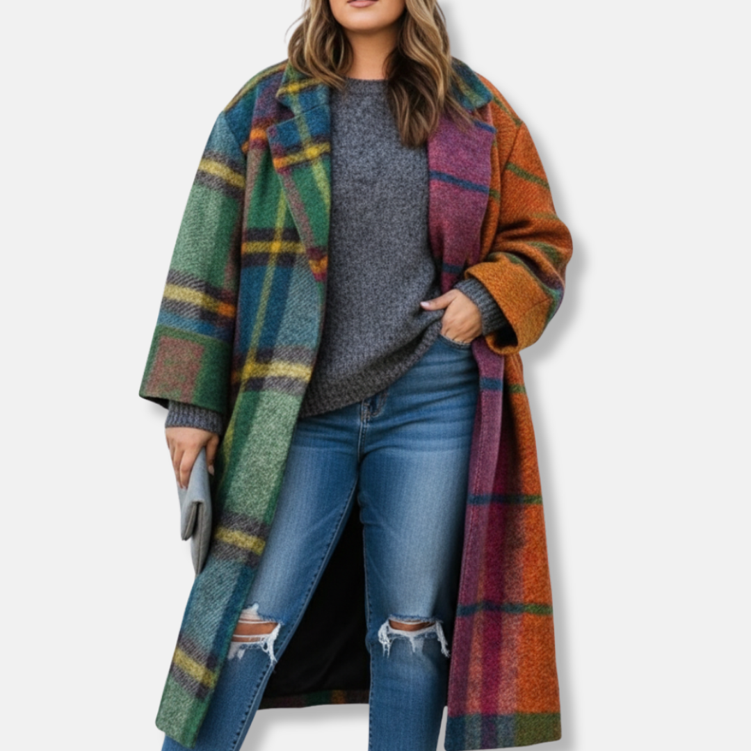 Olivia Oversized Long Coat | Collared Plaid Coat
