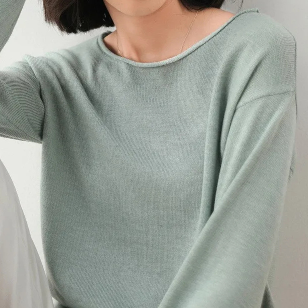 Vittoria Ribbed Relaxed Fit Knit Top | Scoop Neck Long Sleeve Knit Top