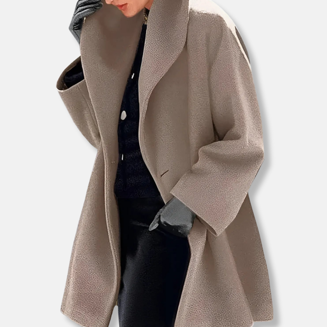 Isabella A-Line Coat | Collared Lapel Button Front Coat