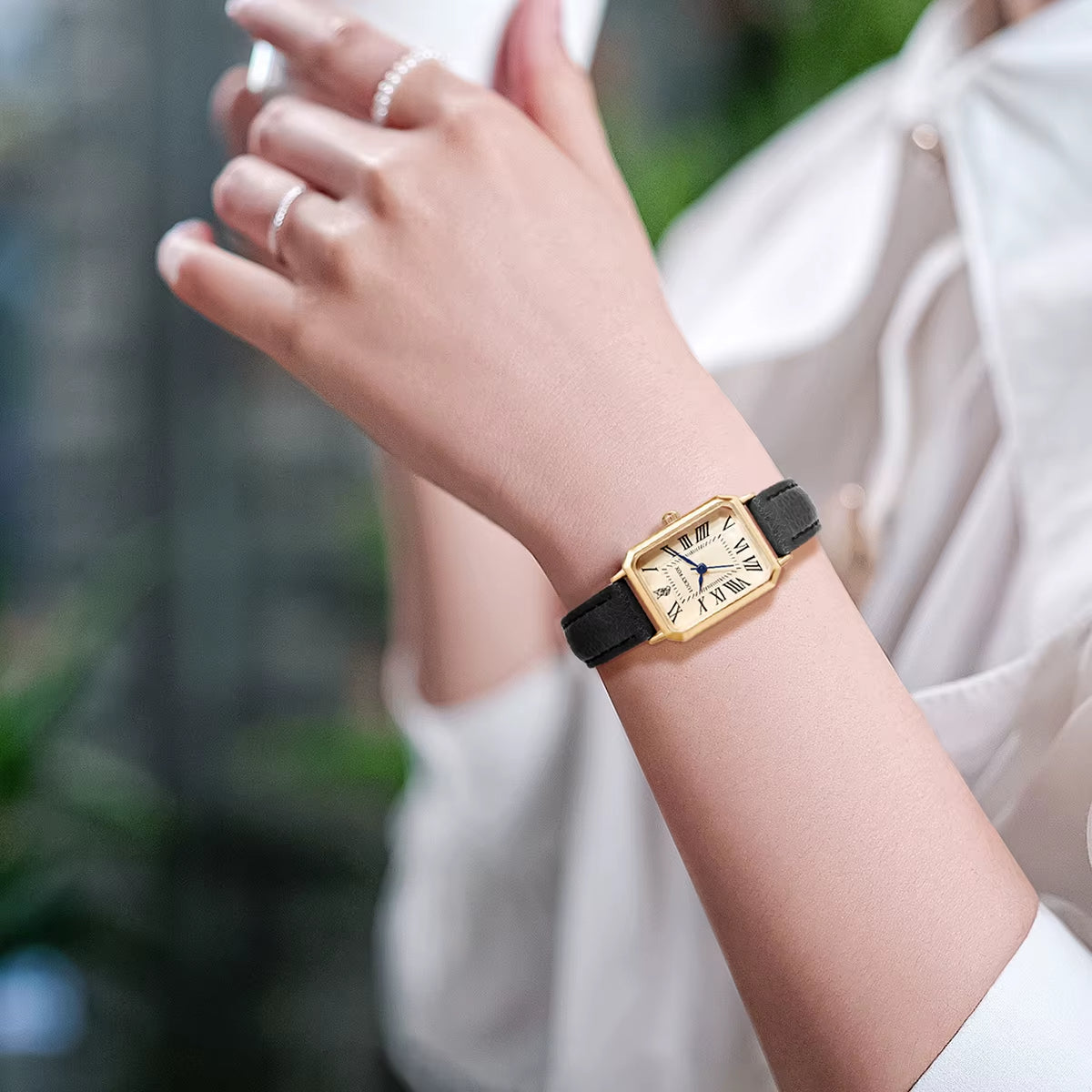 Ava Rectangular Wrist Watch | Roman Numerals Wrist Watch