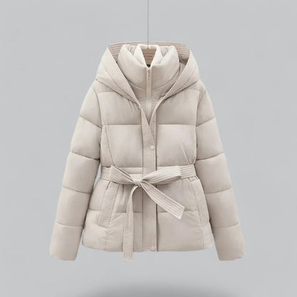 Isla Hooded Quilted Puffer Jacket | Belted High Neck Jacket