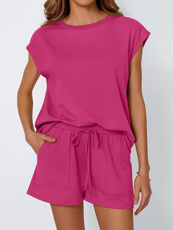 Sienna Relaxed Fit T-Shirt & Shorts Two-Piece Set | Dropped Shoulder Drawstring Waist Set