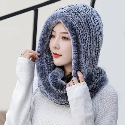 Isla Draped Hooded Scarf | Fur Trim Head And Neck Coverage Scarf