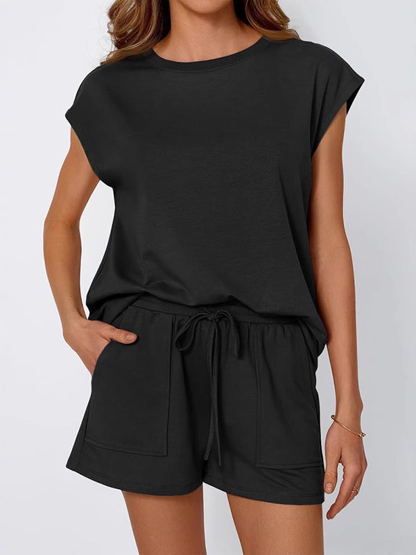 Sienna Relaxed Fit T-Shirt & Shorts Two-Piece Set | Dropped Shoulder Drawstring Waist Set