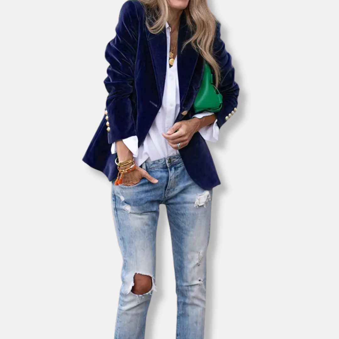 Isla Tailored Blazer | Gold Button Accent Lapel Collar Blazer