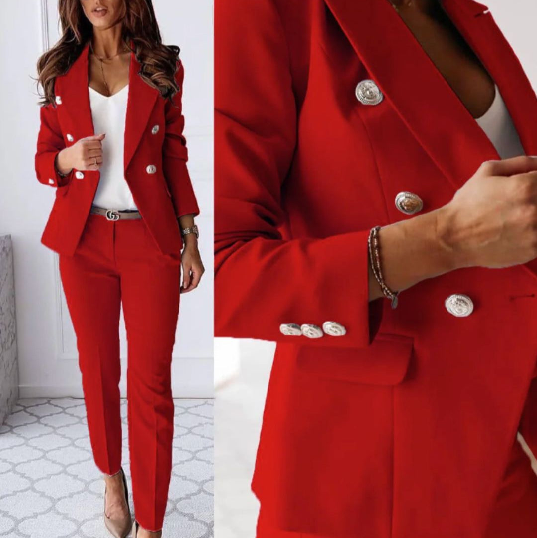 Lily Double-Breasted Blazer And Trousers Two-Piece Set | Tailored Fit Business Casual Set