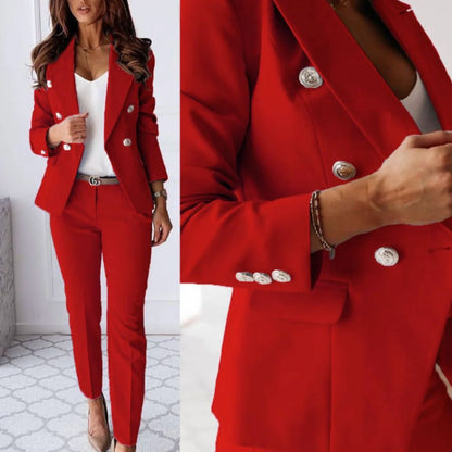Lily Double-Breasted Blazer And Trousers Two-Piece Set | Tailored Fit Business Casual Set