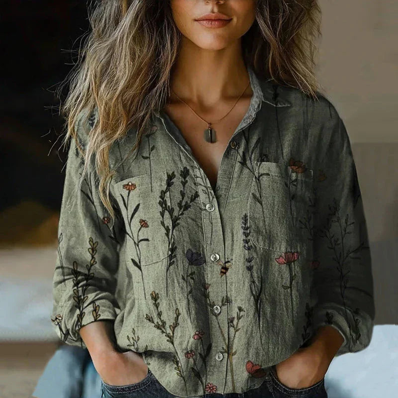 Amelia Relaxed Fit Button-Front Blouse | Bandana Print Collar Blouse