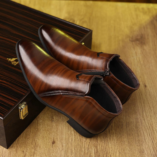 Anthony Classic Burnished Ankle Boots | Side-Zip Pointed Toe Shoes