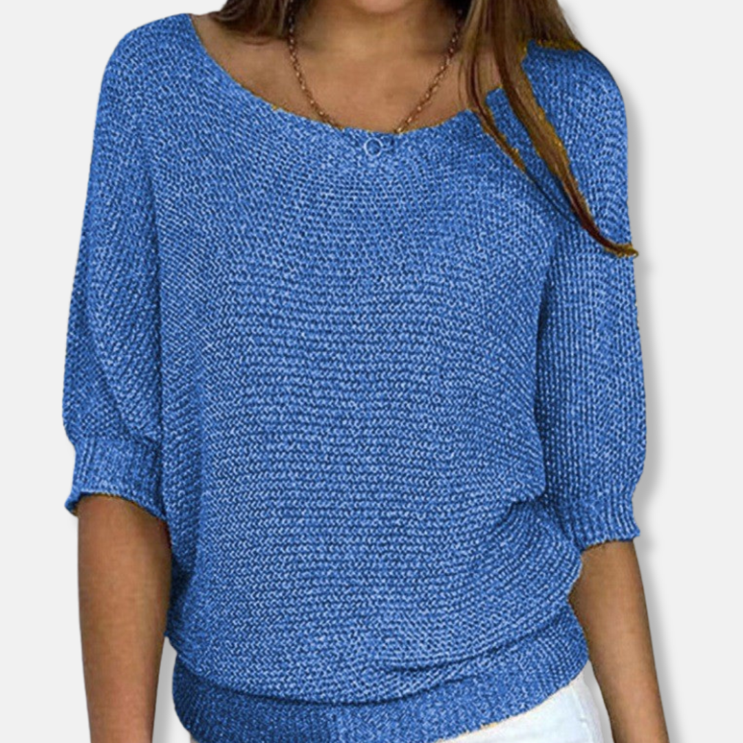 Isla Relaxed Fit Sweater | Scoop Neck Three-Quarter Sleeve Sweater