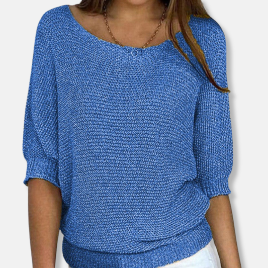 Isla Relaxed Fit Sweater | Scoop Neck Three-Quarter Sleeve Sweater