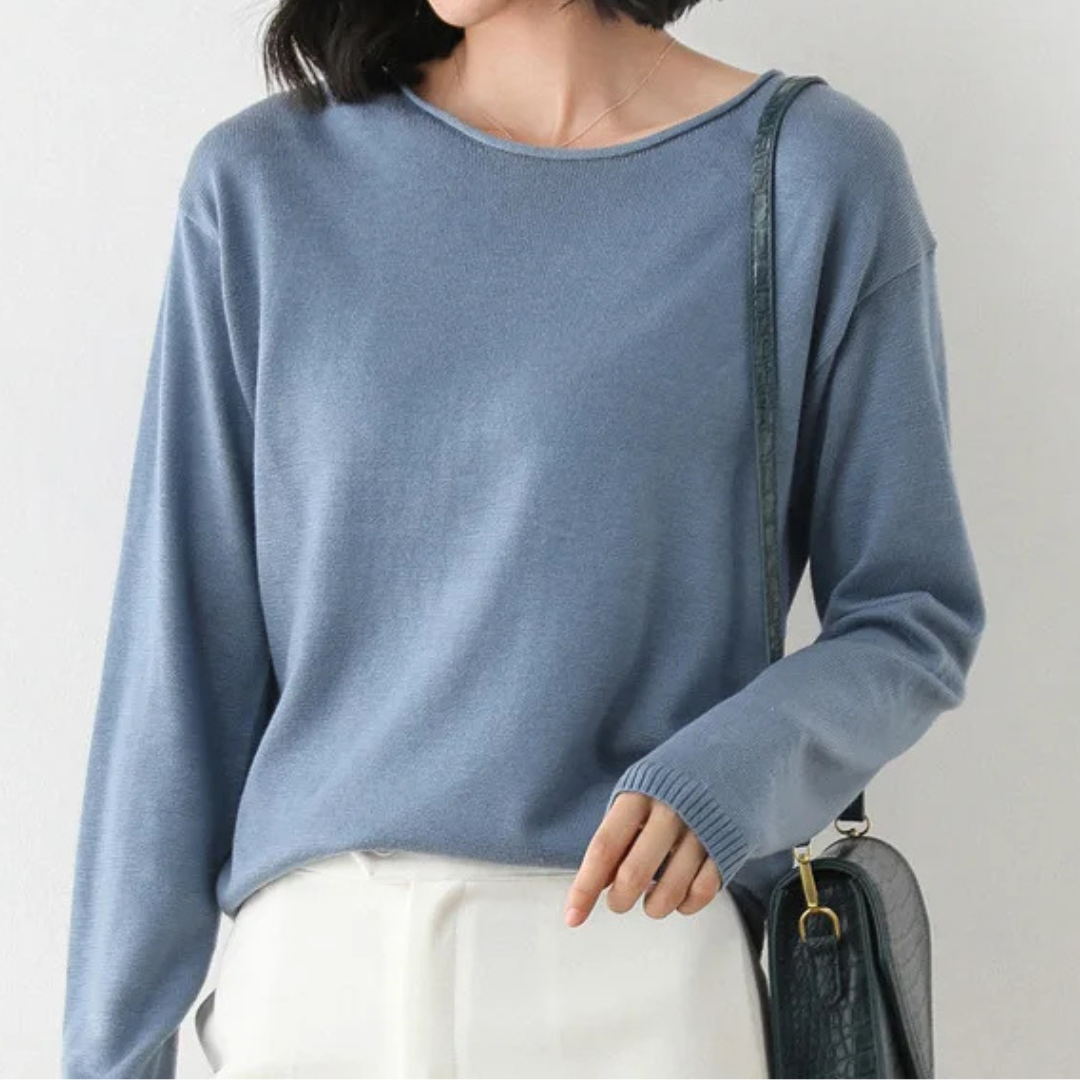 Vittoria Ribbed Relaxed Fit Knit Top | Scoop Neck Long Sleeve Knit Top