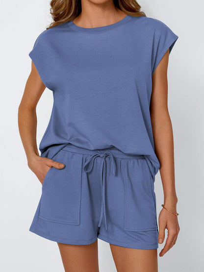 Sienna Relaxed Fit T-Shirt & Shorts Two-Piece Set | Dropped Shoulder Drawstring Waist Set