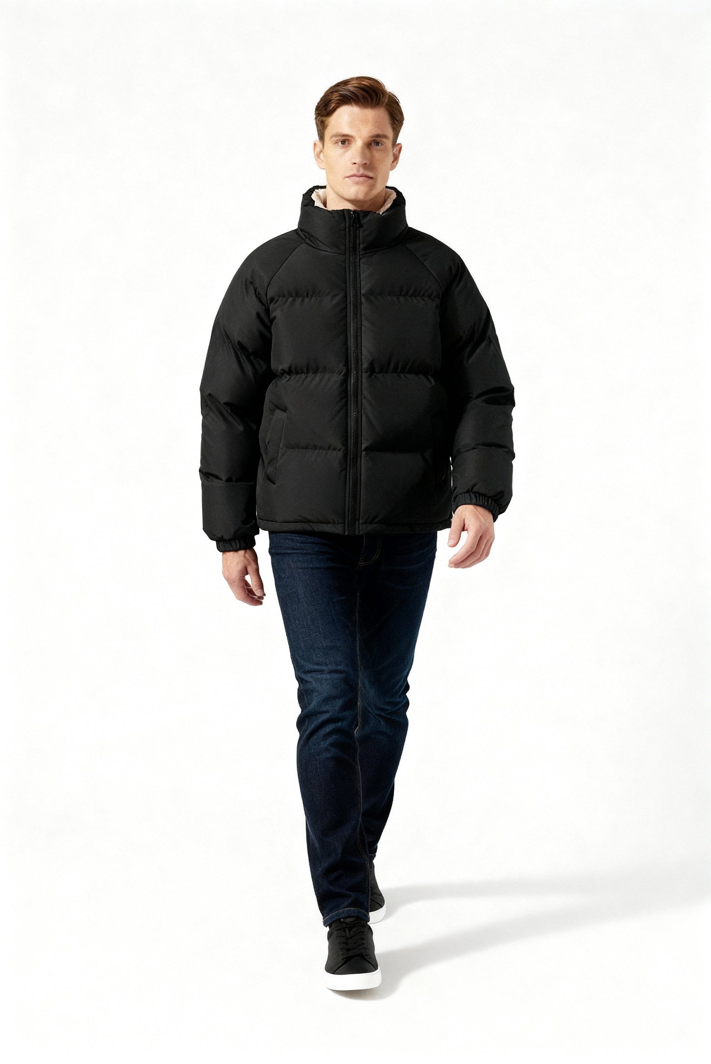 Arthur Quilted Relaxed Fit Puffer Jacket | Stand Collar Zip Front Puffer Jacket