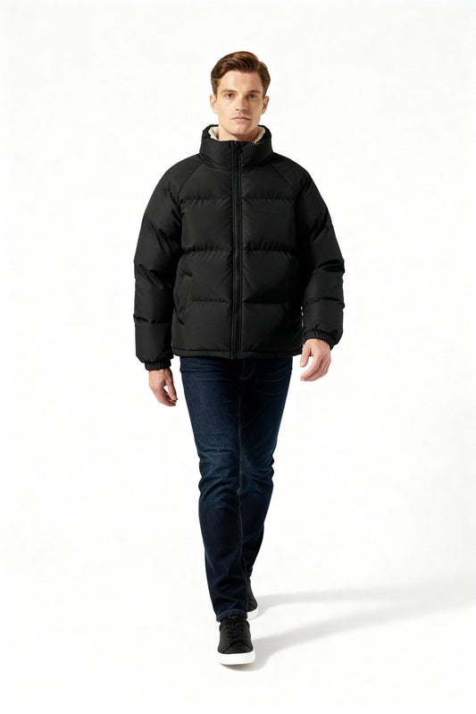 Arthur Quilted Relaxed Fit Puffer Jacket | Stand Collar Zip Front Puffer Jacket
