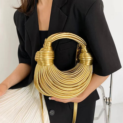 Isla Sculptural Structured Handbag | Knotted Details Curved Handle Handbag