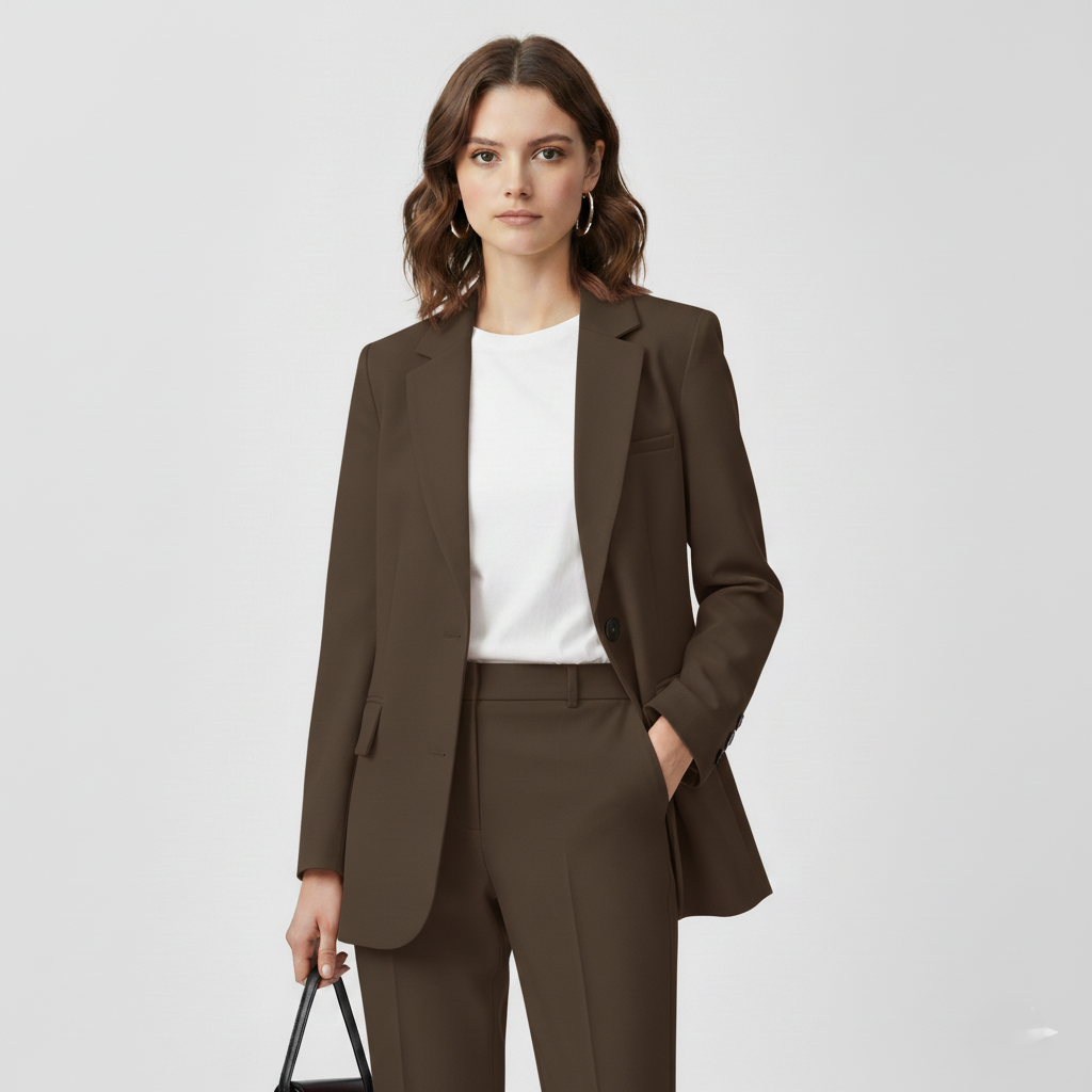 Women’s Blazer – Oversized Fit – Wool Blend – Notched Lapels – Mid-Length – Flap Pockets