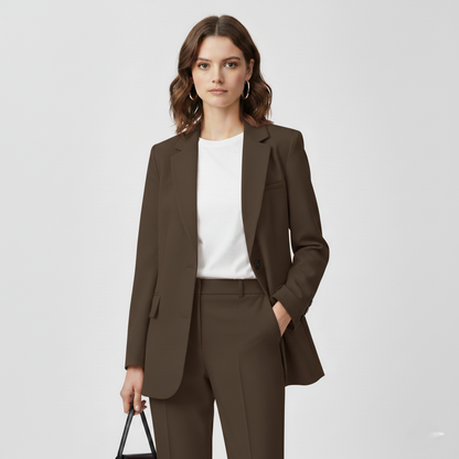 Women’s Blazer – Oversized Fit – Wool Blend – Notched Lapels – Mid-Length – Flap Pockets