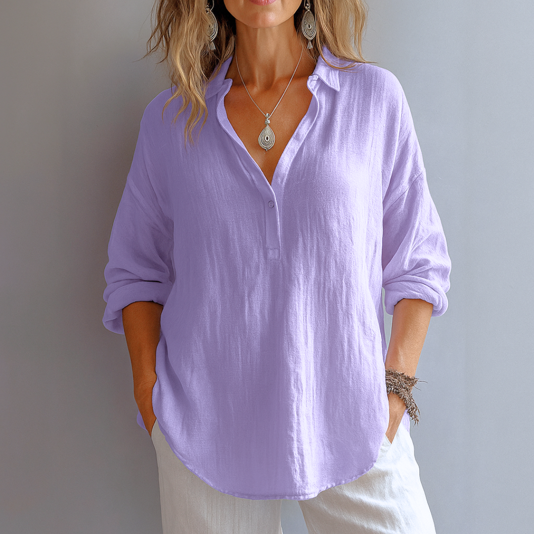 Olivia Relaxed Fit Blouse | Collared Button Placket Blouse