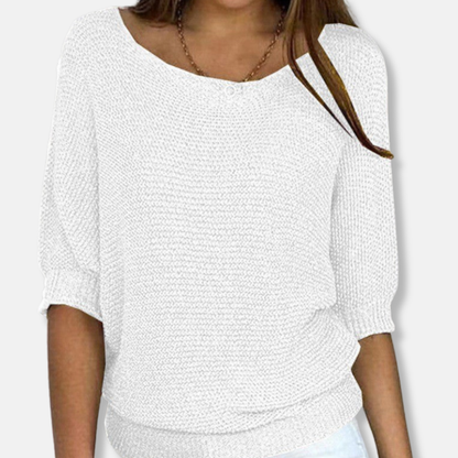 Isla Relaxed Fit Sweater | Scoop Neck Three-Quarter Sleeve Sweater