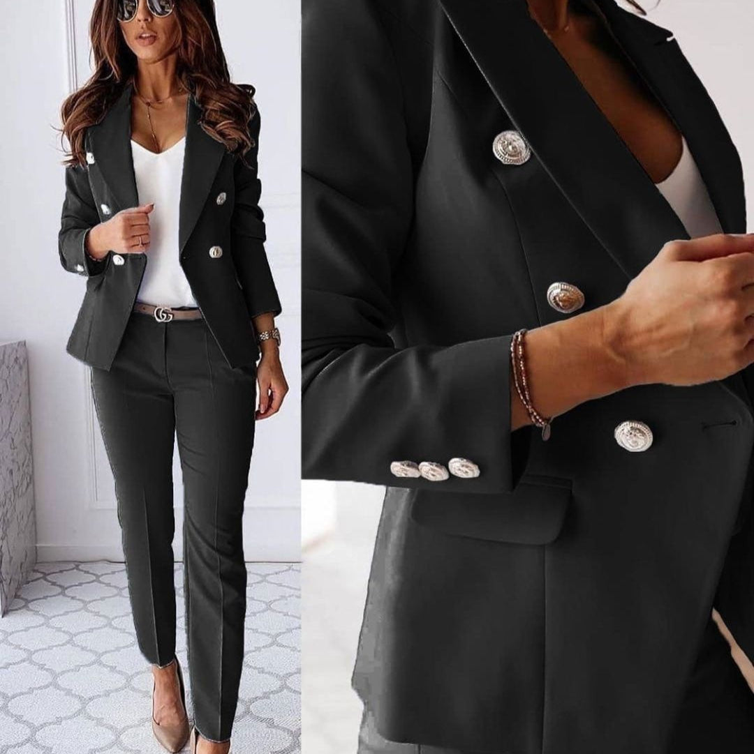Lily Double-Breasted Blazer And Trousers Two-Piece Set | Tailored Fit Business Casual Set