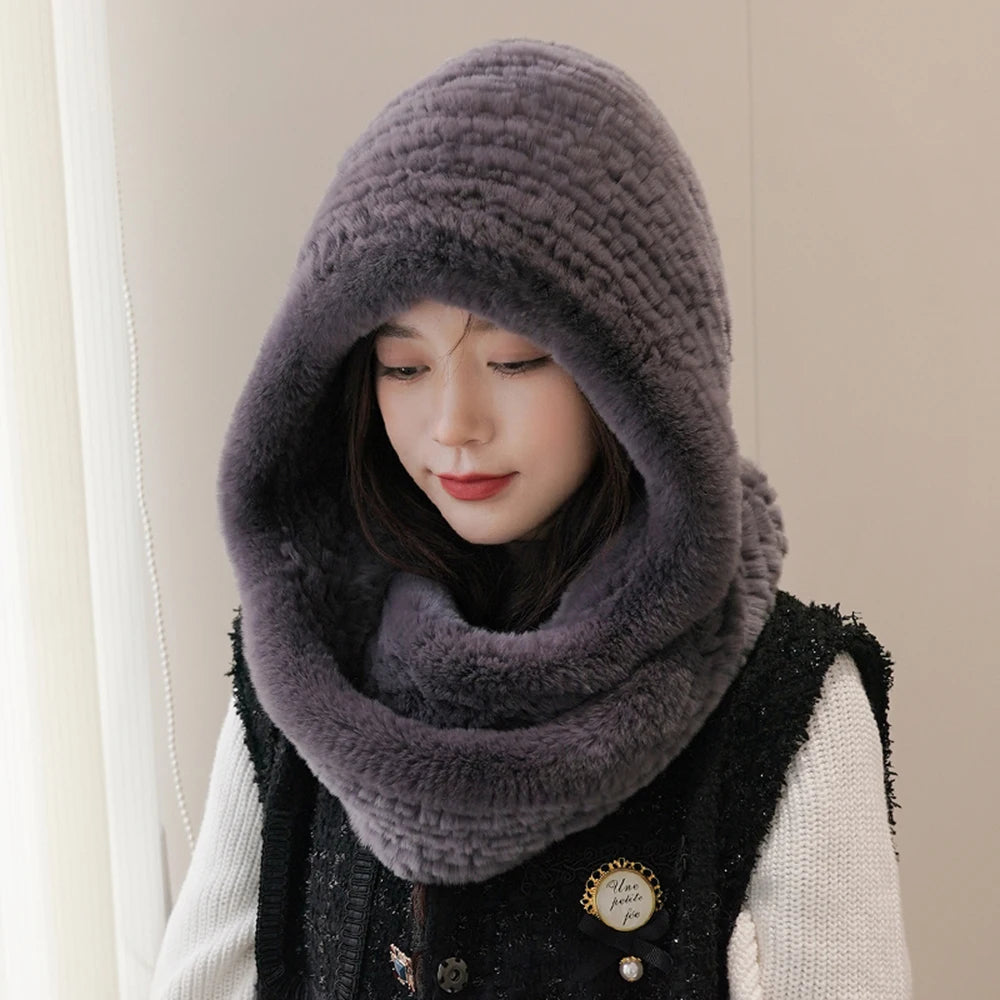 Isla Draped Hooded Scarf | Fur Trim Head And Neck Coverage Scarf