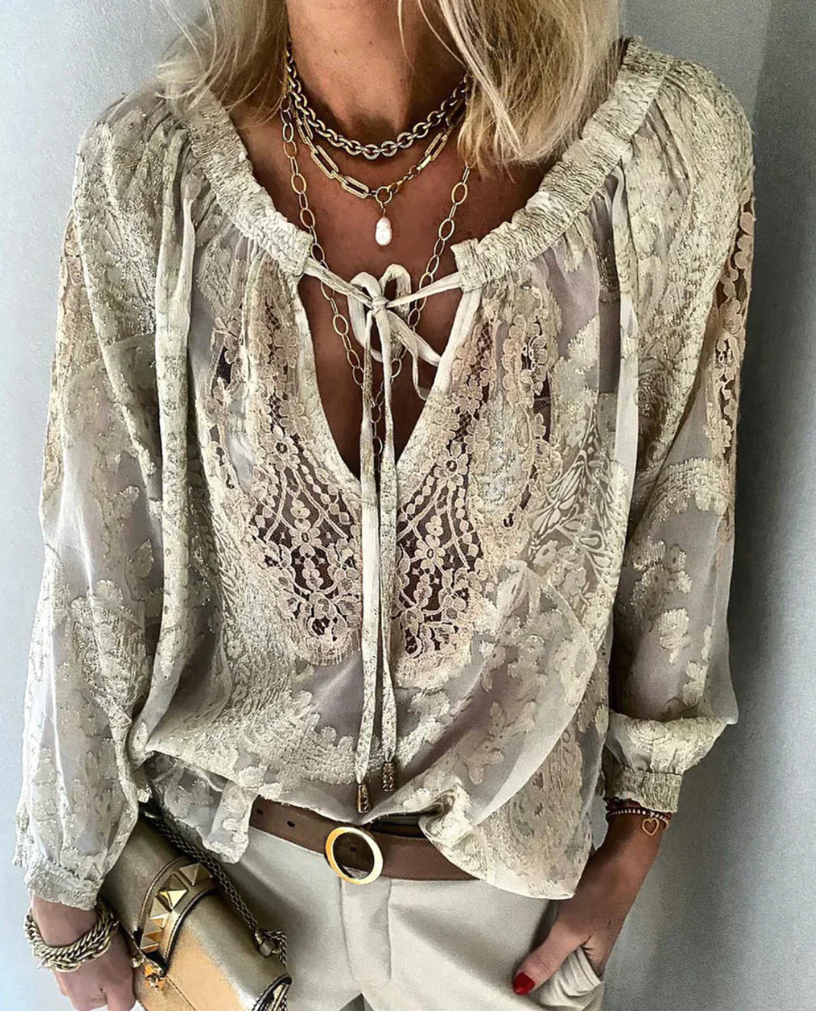 Aimea Blouse | Long Sleeve V-Neck Lace Blouse