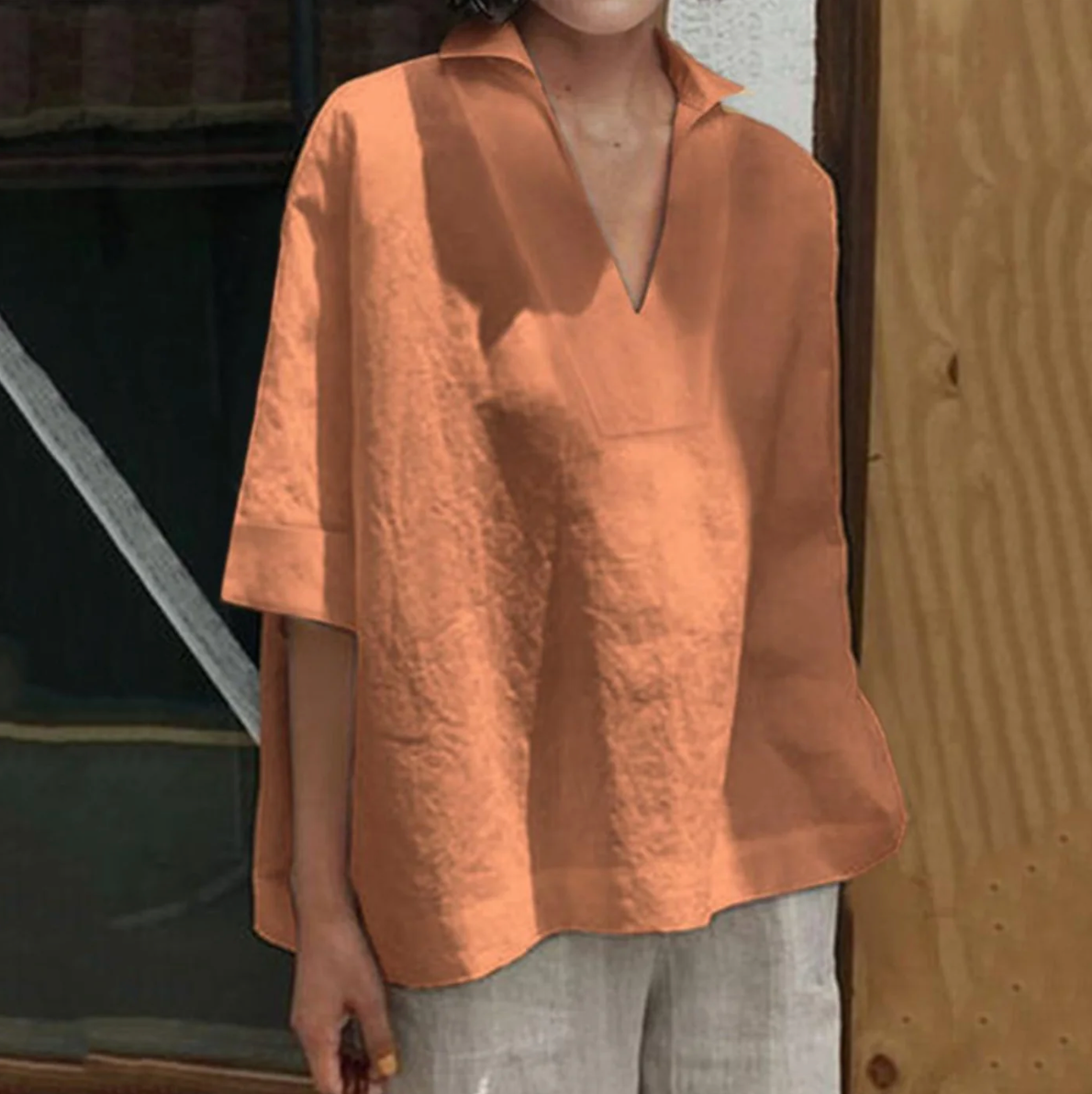 Aishana Blouse | Women's Casual V-Neck Linen Blouse