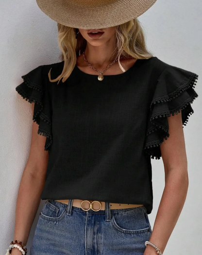 Alexandrina Blouse | Short Sleeve Ruffled Blouse