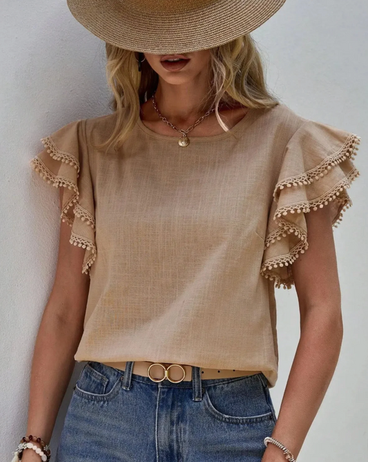 Alexandrina Blouse | Short Sleeve Ruffled Blouse